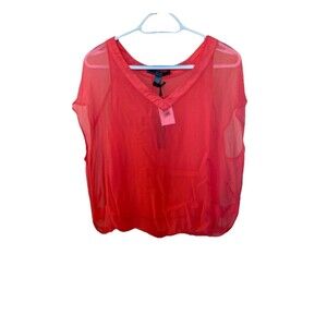 Yada Sheer 100% Silk Short Sleeve Top Lined Coral Pink Small New